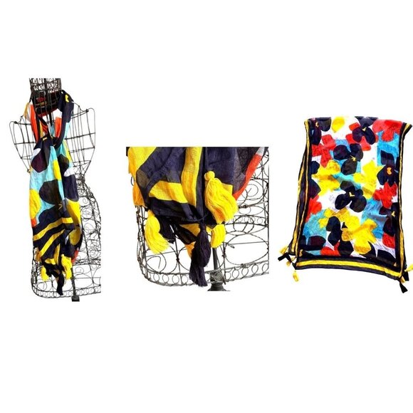 Vintage Flower Power Scarf Long Tassels 74 in L x 31 in W Rectangle Tabl… - Picture 2 of 12